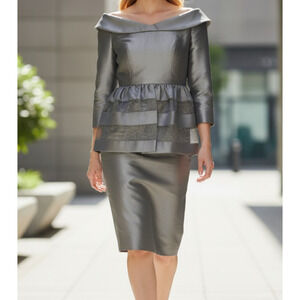Especially Yours EY Boutique Dress Size 12 Silver Peplum Layered New With Tag